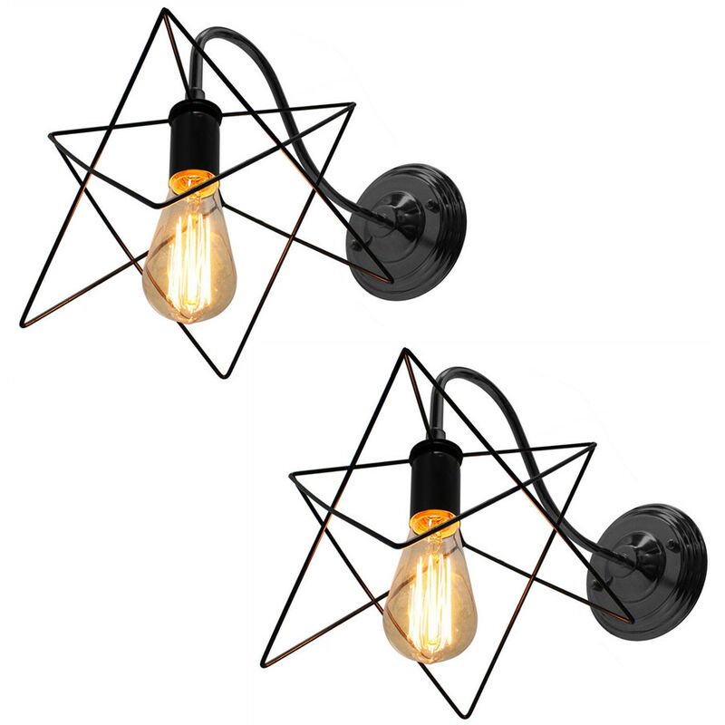 

Wottes - 2 pcs lámpara pared jaula hierro retro industrial E27 bar metal industrial iluminación decorativa cocina - Negro