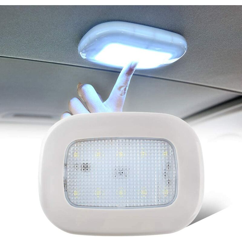 

2 piezas de luces de coche LED inalámbrico botón pulsador cúpula luz de techo USB recargable interruptor universal interno luz de lectura (luz blanca)