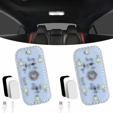 2 piezas de luces interiores de coche, interruptor táctil monocromático, lámpara interior de coche, luces LED interiores de coche inalámbricas con puerto USB para coche, camión, furgoneta, autocaravan