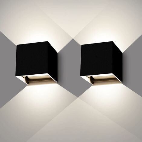 2 piezas de luz de pared interior/exterior 12W impermeable IP65 ángulo de haz ajustable aplique de pared moderno blanco frío 4000K