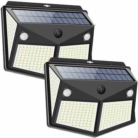 2 piezas de luz solar LED para exteriores [Seguridad/Toda la noche/Control inteligente] Sensor de movimiento de 2500 mAh Iluminación solar para exteriores Reflector inalámbrico Proyector impermeable I