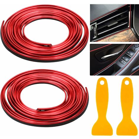 2 piezas de molduras interiores para automóviles, molduras de línea interior flexibles para accesorios universales para automóviles (rojo) Dksfjkl