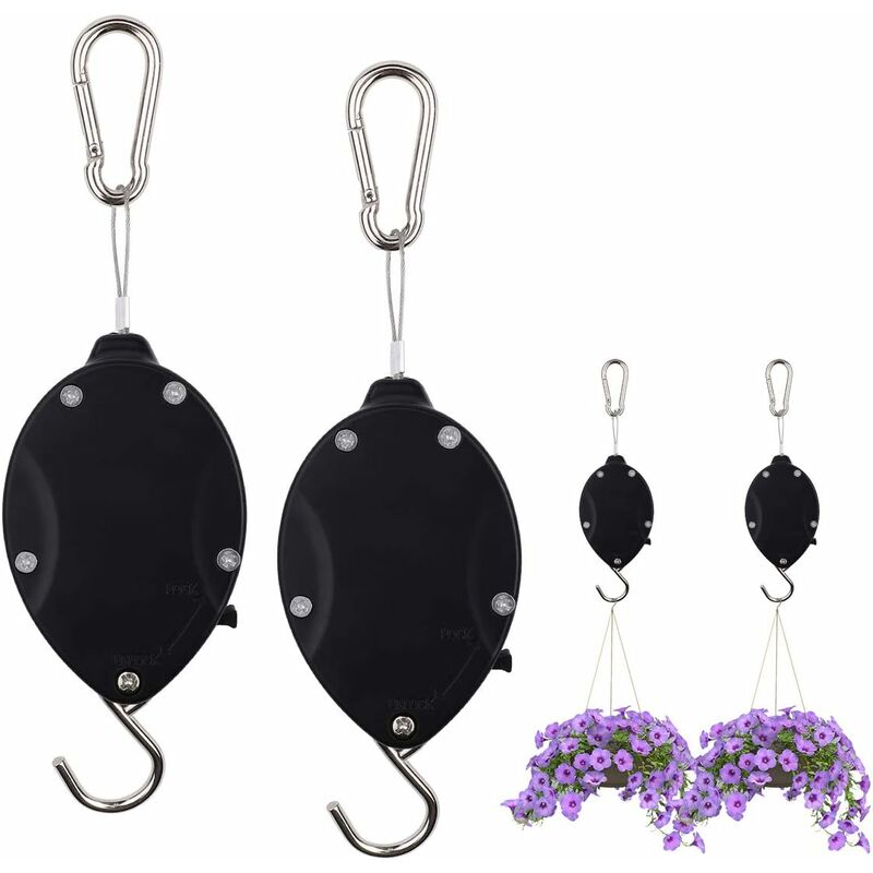 

Litzee - 2 piezas de polea para plantas, retráctil, para plantas, gancho, maceta colgante para cestas de flores, comederos para pájaros, jaula para