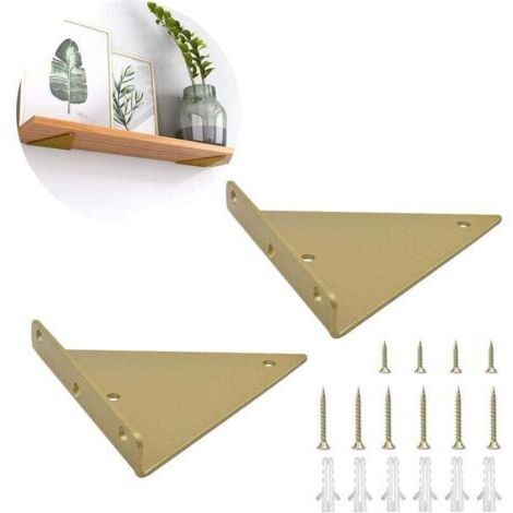 2 Piezas de soportes triangulares de metal con accesorios de montaje para estantes, soportes de cocina (8 × 10 cm / 3,1 × 3,9 pulgadas, Dorado)