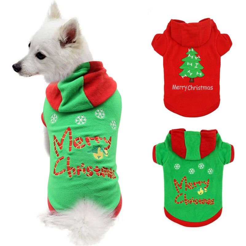 

2 piezas de traje de Navidad para cachorros, 2 paquetes, trajes de Navidad para perros pequeños, mascota, disfraz de Papá Noel, sudaderas con capucha
