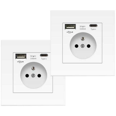 2 Piezas Enchufe de Pared con USB y Type-C – 16A 250V Blanco