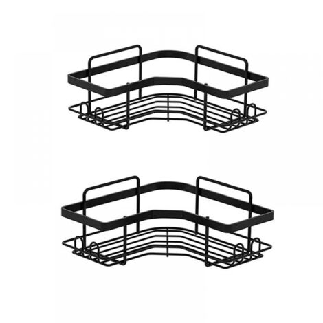 (2 piezas) Estante de baño de esquina negro sin taladrar, mueble de almacenamiento para champú y gel de ducha