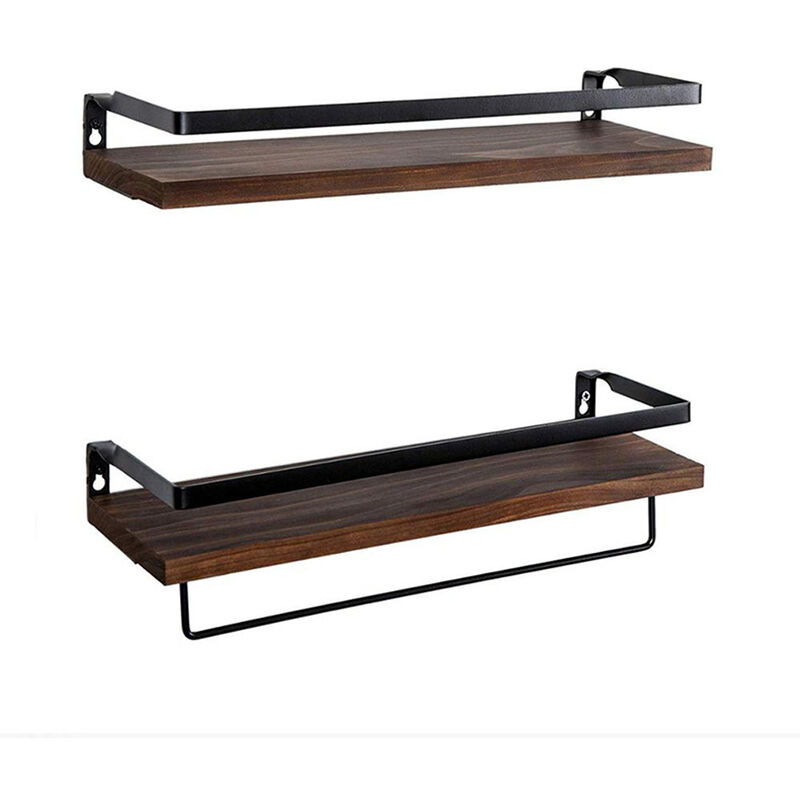 

2 piezas Estante de pared, estante de almacenamiento de madera toallero apoyabrazos cocina baño Marrón oscuro - Marron oscuro