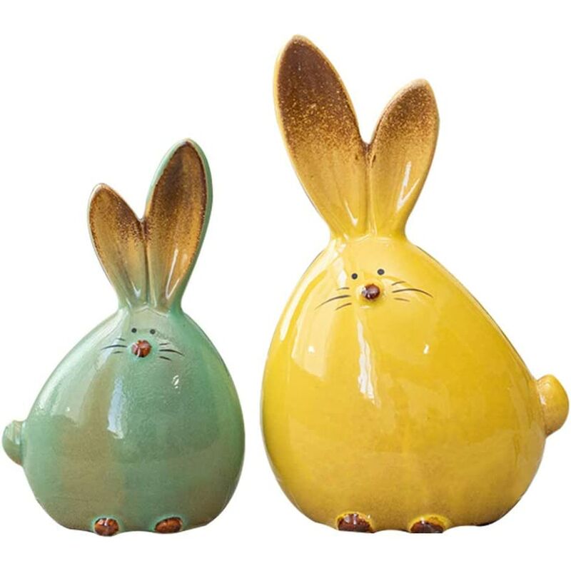 

2 piezas estatua de conejo de cerámica conejito de pascua escultura de personaje decoración de escritorio estatua de conejo animal de cerámica regalo