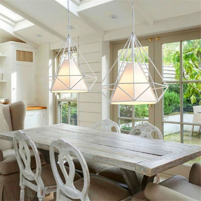 2 Piezas Lámpara Colgante de Metal Estilo Vintage, Iluminación Colgante Luz Lámpara de Techo Interior para Cocina, Sala, Comedor, Dormitorio Blanco