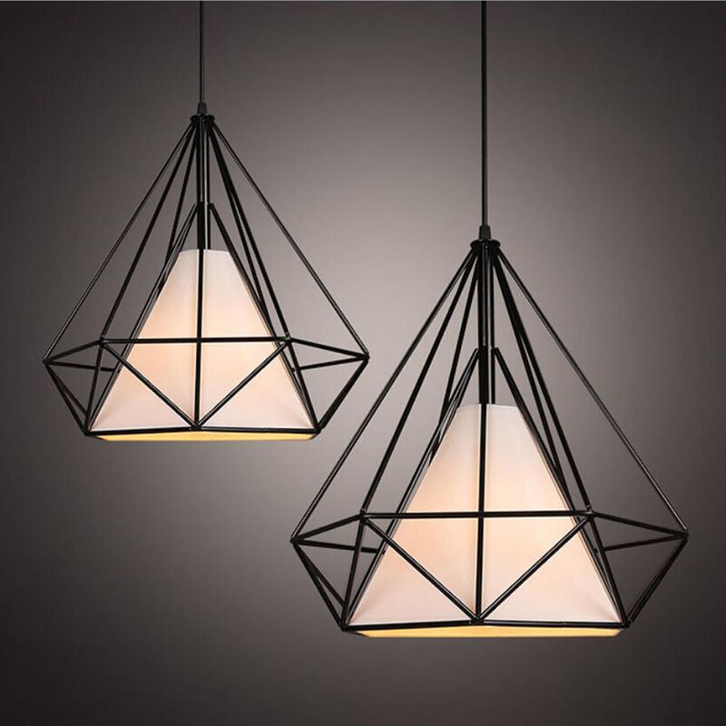 2 Piezas Lámpara Colgante de Metal Estilo Vintage, Iluminación Colgante Luz Lámpara de Techo Interior para Cocina, Sala, Comedor, Dormitorio Negro