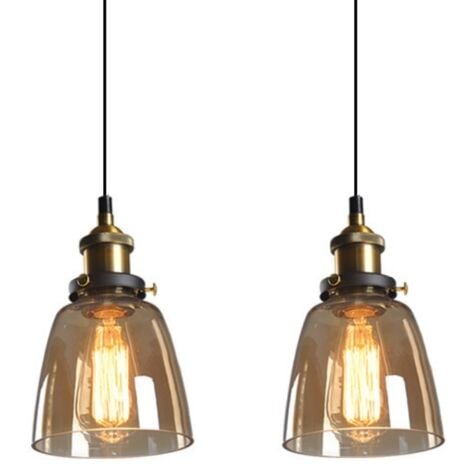 WOTTES 2 Piezas Lámpara Colgante Industrial Vintage Lámpara de Techo Pantalla de Cristal Colgante de Luz Ajustable Ámbar Ø14cm