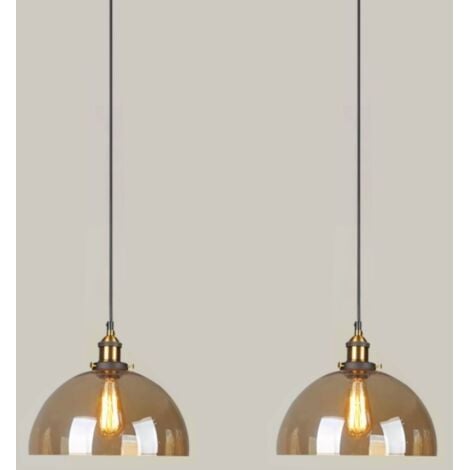 WOTTES 2 Piezas Lámpara Colgante Industrial Vintage Lámpara de Techo Pantalla de Cristal Colgante de Luz Ajustable Ámbar Ø20x23cm