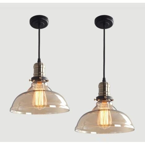 WOTTES 2 Piezas Lámpara Colgante Industrial Vintage Lámpara de Techo Pantalla de Cristal Colgante de Luz Ajustable Ámbar Ø20x26cm