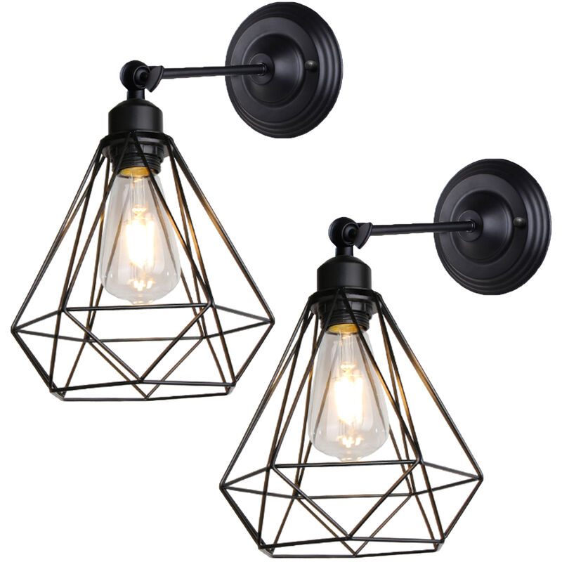 

Stoex - 2 Piezas Lámpara de Pared Ajustable Lámpara de Jaula Antigua Apliques de Pared de Metal Industrial para Dormitorio Cafe Bar Negro E27