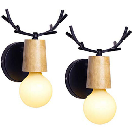 2 Piezas Lámpara de Pared Hierro Madera Aplique de Pared Moderna Minimalista E27 40W para Dormitorio, Salón, Restaurante, Cocina, Pasillo - Negro