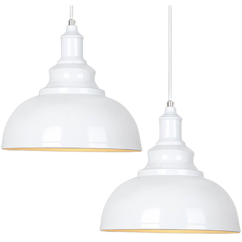 2 Piezas Lámpara de Suspensión Industrial E27 Metal Hierro Lámpara Colgante para Sala de Estar Restaurante Blanca