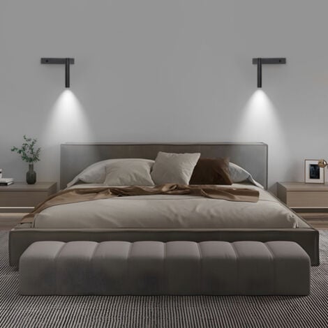 WOTTES 2 Piezas LED Aplique de Pared Interior Lámpara Pared con Interruptor Focos Orientable Luz Pared Negro Luz Blanca Fría