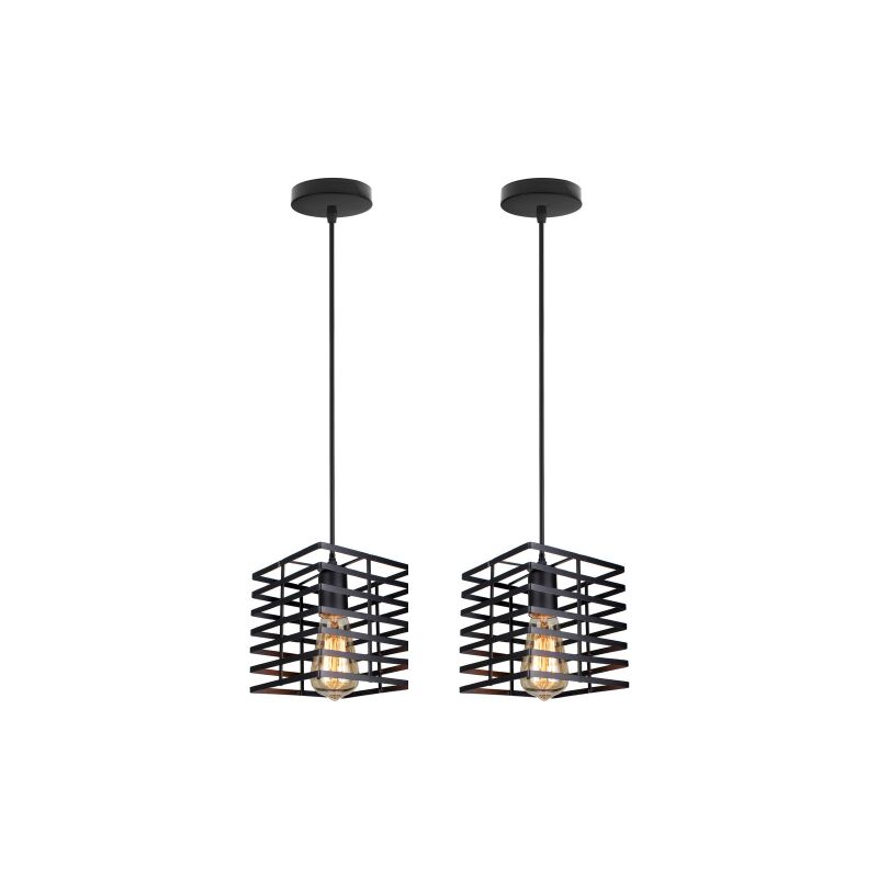 

2 piezas lámparas colgantes industrial retro, lámpara suspensa de jaula de cubo geométrico - negro