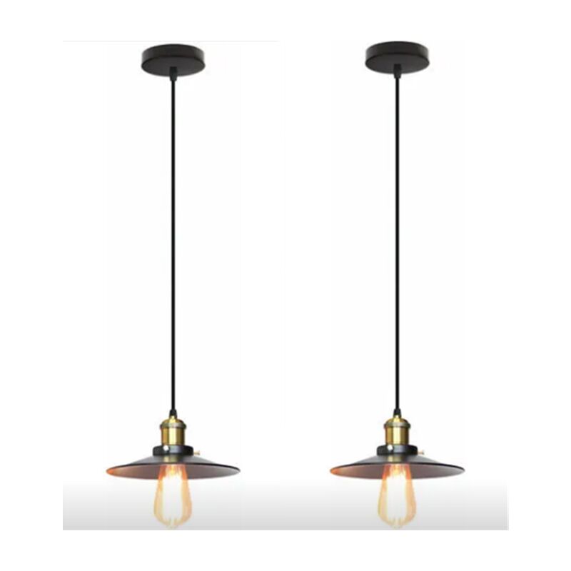 

2 piezas Lámparas colgantes negra vintage, lámpara suspensa de techo de metal personalizada, Ø26cm - negro