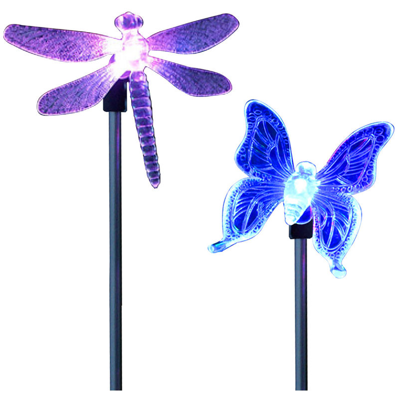 

2 piezas, luz de estaca LED para jardin solar, mariposa, libelula