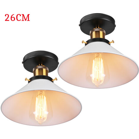 2 Piezas Retro Lámpara de Techo Diseño Industrial Iluminación de Techo de Metal Lámparas de Colgar Ø26cm E27 para Dormitorio Cocina Loft Blanco