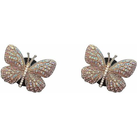 2 piezas (rosa + mariposa azul) Clips de mariposa para rejilla de ventilación de coche, clip para ambientador de aire acondicionado de coche, adornos de rejilla de ventilación de mariposa con diamante