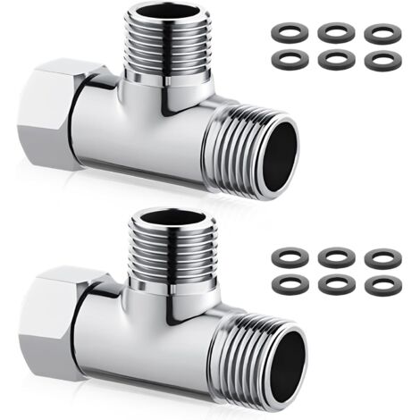 2 piezas tipo T de 1/2 pulgada, distribuidor de agua de latón de 3 vías con 12 juntas, adaptador en T, sistema de ducha universal, válvula de conversión de agua, para baño, grifo