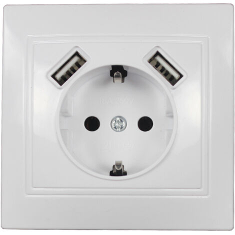 2 piezas Toma USB empotrada con toma USB (máx. Sistema 55 Toma de pared con contacto protector para smartphone MP3 Blanco brillante 2 A