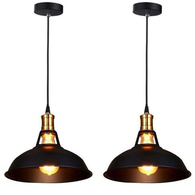 2 Piezas Vintage Lámpara Colgante E27 Metal Lámpara de Suspensión Altura Ajustable para Pasillo Sala de Estar Restaurante Negro