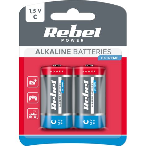 2 pilas alcalinas Rebel Extreme LR14 R14 C