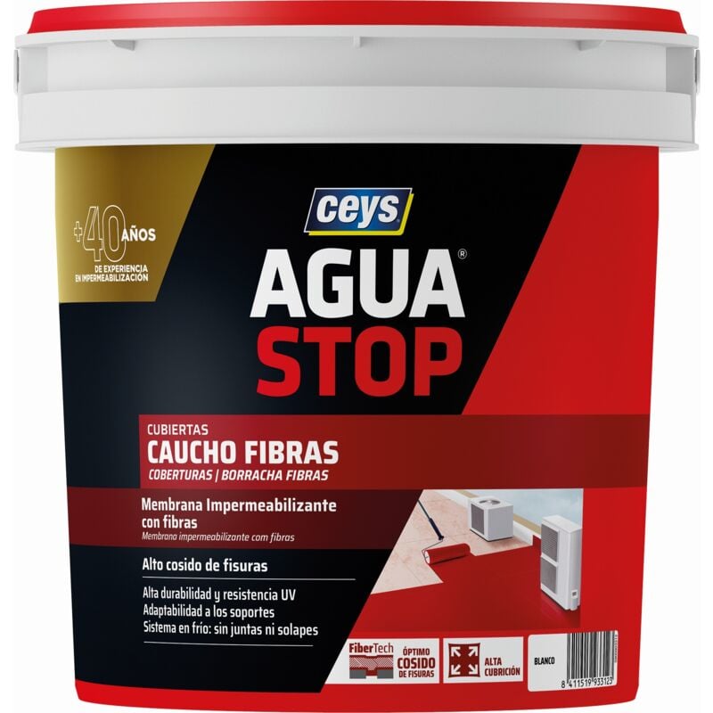 Aguastop Mastic en caoutchouc imperméable avec fibres, blanc, 1 kg Ceys 903312