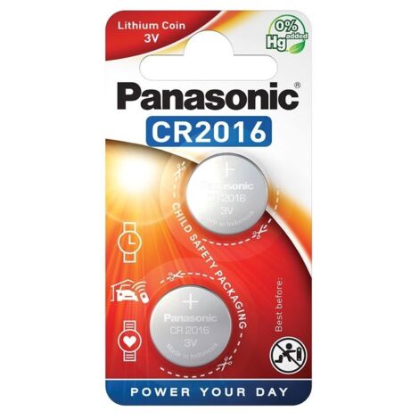 Panasonic – Pile bouton CR2016 – Lithium 3V – Capacité 90 mAh – Lot de 2 – Longue durée de vie 10 ans – Pour montres et dispositifs médicaux - PILE 2 X