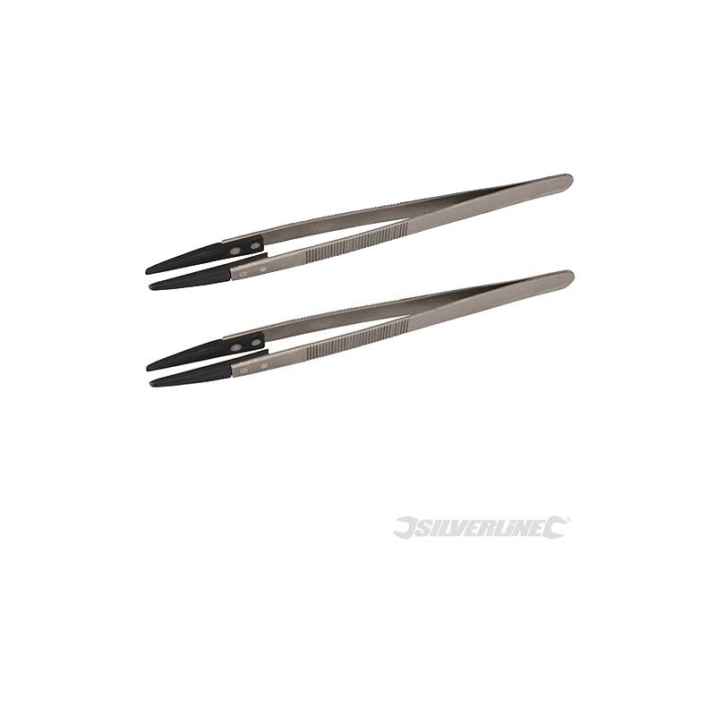 Image of 2 Pinzette Silverline in acciaio con punta in nylon presa seghettata 160mm Prezzo