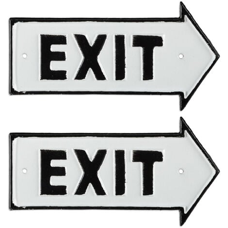 2 Placas Exit, Letreros Decorativos Pared y Puerta, Retro, Flechas Derecha, Señaléticas, Hierro Fundido, Blanco y Negro