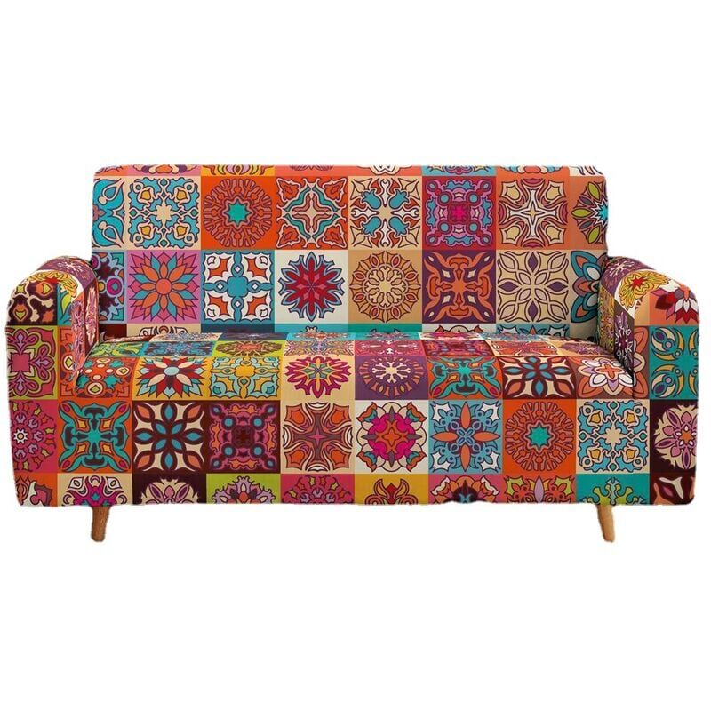 4 places (4 places (235-300cm) pour la maison Série rétro housse de canapé Motif indien Housse de canapé