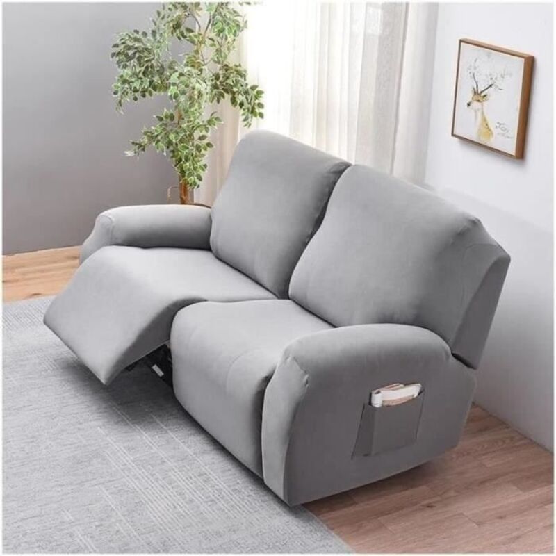 2 Places Housse de Fauteuil Relax Extensible Couverture de Chaise Canapé Relax avec Pochegris clair