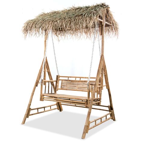 2-Plätze Schaukelstuhl mit Palmblättern Bambus 202 cm