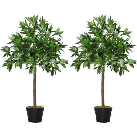 2 Plantas Artificiales de 90 cm de Altura Árboles de Laurel de 564 Hojas con Maceta para Decoración de Hogar Uso en Interiores Verde