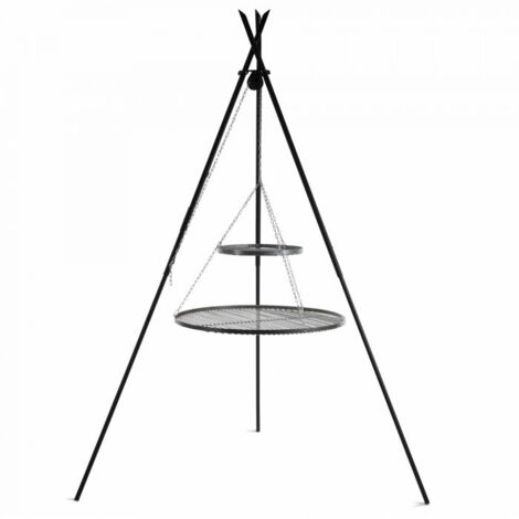 2 plaque de cuisson suspendues à un trepied, hauteur de 210cm, acier inoxydable, CookKig, 111447
