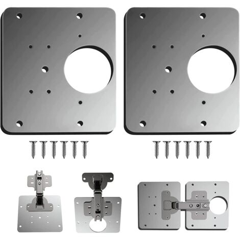 2 Plaque de réparation, Acier inoxydable, 9x9cm, Vis incluses, Pour armoire cuisine