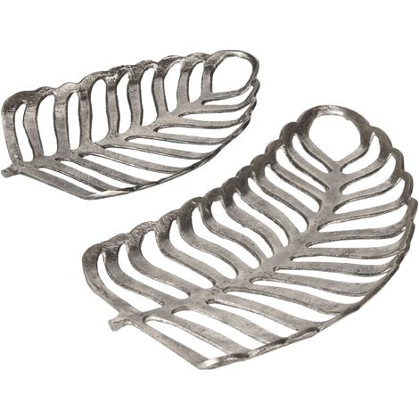 2 Plateaux Vide-Poches en Métal Accessoire Forme Feuille Argenté Amnisos