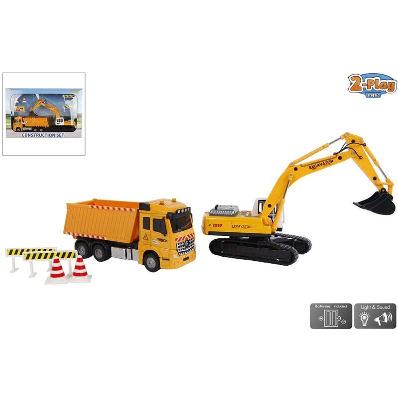 

Camión volquete de 17 cm con excavadora de 22 cm - Amarillo - 2-play