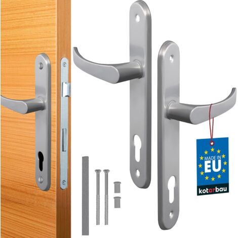 2 Poignée de porte, Aluminium, Cylindre profilé, 90 mm, Argent, Pour chambre