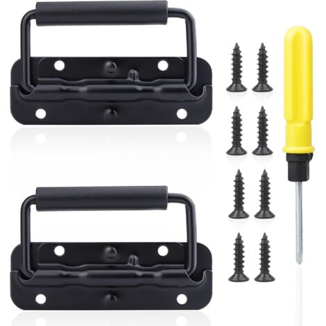 2 Poignée Pliante, Ressort Acier Inoxydable 120mm, Noir, Pour Caisse, Porte, Boîte à Outils