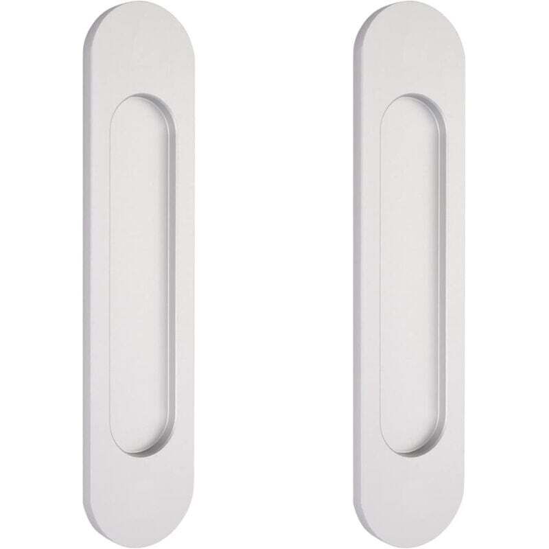 2 poignées de porte coulissantes ovales argentées de 15 cm autocollantes, poignées de porte affleurantes en aluminium, pour portes de grange