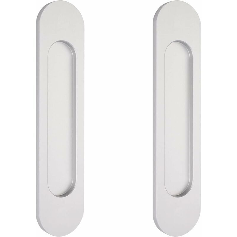 2 poignées de porte coulissantes ovales argentées de 15 cm autocollantes, poignées de porte affleurantes en aluminium, pour portes de grange