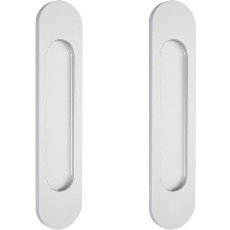2 poignées de porte coulissantes ovales argentées de 15 cm autocollantes, poignées de porte affleurantes en aluminium, pour portes de grange