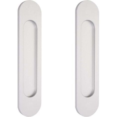 2 poignées de porte coulissantes ovales argentées de 15 cm autocollantes, poignées de porte affleurantes en aluminium, pour portes de grange coulissantes, fenêtres et placards sans perçage
