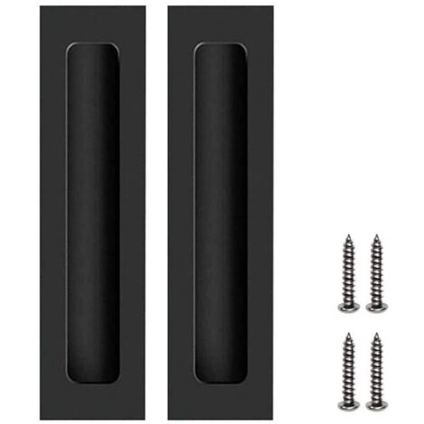 2 poignées de porte de meuble noires, poignées de porte coulissante encastrées invisibles avec vis